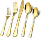 Gold Silverware Flatware Set for 8, 40 Piece Stainless Steel Cutlery Set With Titanium Golden Plated, Tableware Kitchen Utensil Include Spoons, Forks, Knives, Mirror Polished, Dishwasher Safe