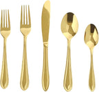 Gold Silverware Set, 20 Piece Flatware Cutlery Set for 4,18/0 Stainless Steel Utensils,Mirror Polished Modern Tableware for Home & Kitchen Dining Wedding, Party
