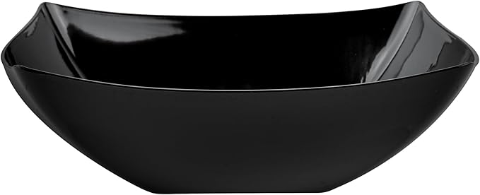 Restaurantware Moderna 32 Ounce Fancy Plastic Bowls 10 Square Disposable Salad Bowls - Durable Heavy-duty Black Plastic Bowls For Warm And Cold Foods