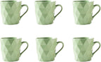 11 Ounce Porcelain Mugs, Set of 6, Tea and Cocoa Mug Set, Matcha Green, Matte