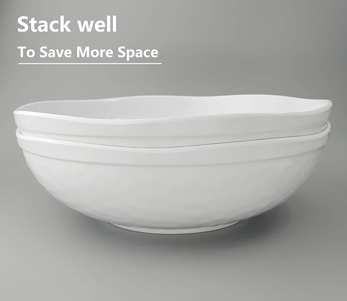 KX-WARE Melamine Serving Bowls -2pcs 12inch Larger Salad Bowls/Mixing Bowls,White Color| Break-resistant 100% Melamine Bowls | Dishwasher Safe,BPA Free