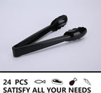 24 Pieces Disposable Serving Tongs, 9" Heavy-Duty Plastic Utensils, BPA-Free, Scalloped Grip Salad Tongs, Perfect for Buffets, BBQ, Parties & Catering, Black
