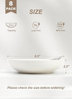 Quatish 35oz Pasta Bowls Set of 8, 8.5" Large Salad Bowls Soup Bowl for Kitchen, Microwave & Dishwasher Safe, Porcelain Wide and Shallow Serving Bowl, White Dinner Plates, Dinnerware Set, Gift