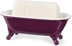6.5" Ceramic Mini Decorative Clawfoot Bathtub Bar Soap Dish, Kitchen Sponge Holder and Shower Tray for Bathroom, 1 Pack(Burgundy)