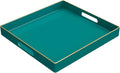 MAONAME Decorative Tray, Green Serving Tray with Handles, Coffee Table Trays, Square Plastic Trays for Ottoman, Bathroom, Kitchen, 13" x 13" x 1.57"