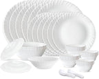 Borosil Gourmet Dinnerware Set For 6, 35 Pieces, White Dinner Plates and Bowls Sets, Chip Resistant Tempered Opal Glass, Stain Resistant, Dishwasher & Microwave Safe Dinner Set For Gifting, Serves 6