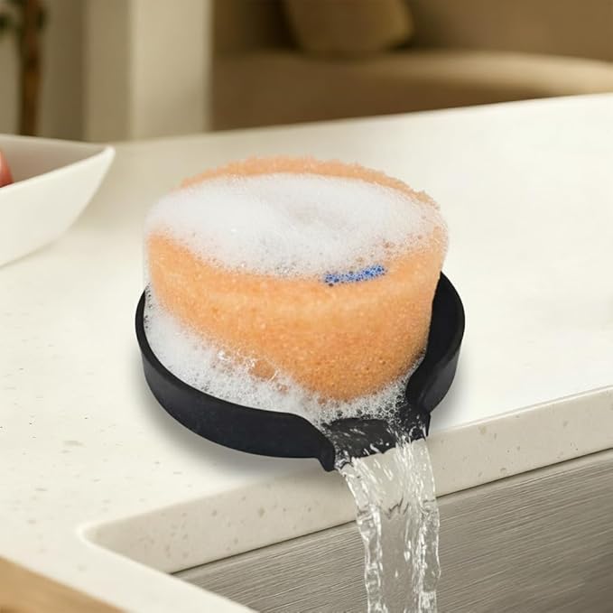 2 Pack Holder for Scrub Daddy, Thinnest Build to Last Sponges Holders, Durable Smiley Face Sponge Rack, Large Soap Dish & Sink Caddy Organizer, Dishwasher Safe (Black, 2)