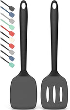 Coukre 2 Pack Silicone Spatula Set, High Heat Resistant, BPA Free Kitchen Spatula, Solid & Slotted Turner for Non-Stick Pans, Sautéing, and Flipping (2, PureBlack)