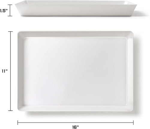 3 Pack, 16" x 11" Large White Serving Trays Set - Reusable Plastic Serving Platters for Cookie, Appetizer, Charcuterie, Snack, Dessert, Party Food Display - Stackable Kitchen CounterTop Tray, BPA Free