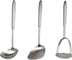 18/10 Stainless Steel Cooking Utensils Set, 3 PCS Long Large Metal Cooking Utensil Tools Set, Mirror Polished Kitchen Gadget Cookware and Kitchen Tool Set, Dishwasher Safe