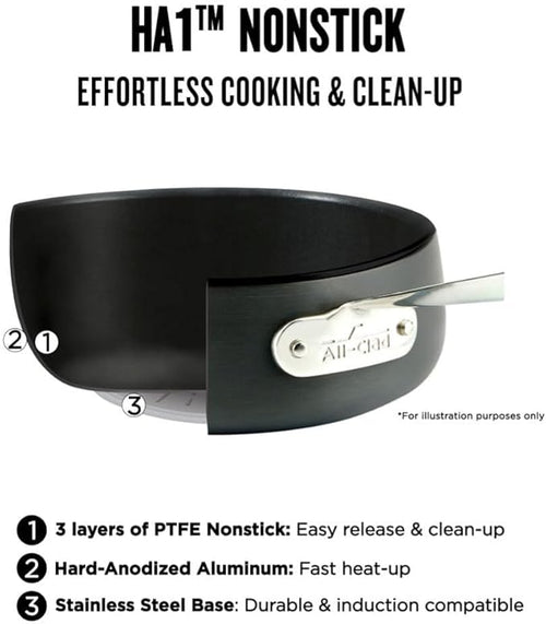 All-Clad HA1 Hard Anodized Nonstick Pots and Pans Set Non Stick Cookware Sets, Oven Broiler Safe 500F, Black