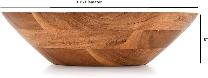 Samhita Acacia Wood Serving Bowl, Fruit Bowl, Friendly and Perfect for Salad, Vegetables and Fruit,Single Salad Bowl (10" x 10" x 3")