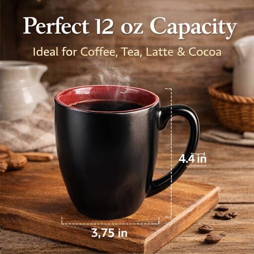 GBhome 12oz Coffee Mugs Set of 6, Large Ceramic Coffee Mugs for Man, Woman, Dad, Mom, Modern Coffee Mugs Set with handle for Tea/Latte/Cappuccino/Milk/Cocoa. Dishwasher&Microwave Safe,Red