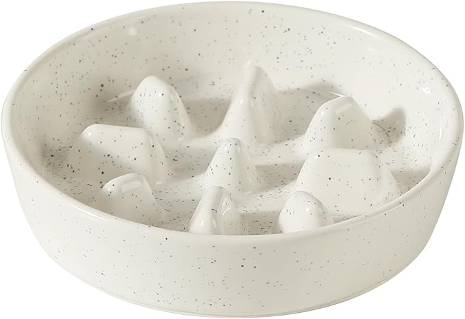 Havniva Ceramic 1.2 Cup Dog Bowl Slow Feeder, 7.3 inch Slow Pet Food Dish for Medium and Small Dog, Stop Bloat, Preventing Choking(Single Bowl, Vanilla White)