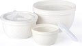 Ceramic Mixing Bowls 3-Piece: Nesting Ceramic Bowls with Lids - Microwave Safe for Kitchen Baking and Serving - Ideal for Home Bakers (White)