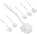 LOLA Dish Brush w/Scraper, 6 Pack, Durable Fiber Non-Scratch Bristles, Ergonomic Non-Slip Grip Handle, for Baked-on & Caked-on Messes