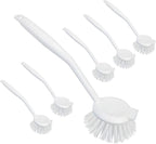 LOLA Dish Brush w/Scraper, 6 Pack, Durable Fiber Non-Scratch Bristles, Ergonomic Non-Slip Grip Handle, for Baked-on & Caked-on Messes