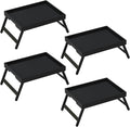 Youpehom Bed Tray Table with Folding Legs, Bamboo Breakfast in Bed for Kitchen Serving Tray, Sofa, Eating, Used As Laptop Desk Snack Tray (4 Pack, Black Color)