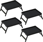 Youpehom Bed Tray Table with Folding Legs, Bamboo Breakfast in Bed for Kitchen Serving Tray, Sofa, Eating, Used As Laptop Desk Snack Tray (4 Pack, Black Color)