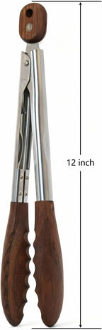 Kitchen Wooden Tongs for Cooking - Nonstick Kitchen Salad Tongs for Serving Food, Grilling, Cooking, BBQ and Tossing Salad - Made of Natural Walnut Wood, Size 12-inch