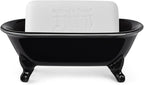 6.5" Ceramic Mini Decorative Clawfoot Bathtub Bar Soap Dish, Kitchen Sponge Holder and Shower Tray for Bathroom, 1 Pack (Black Silver Rim)