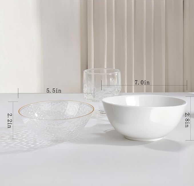 I00000 50 Pack 12 Ounce Clear Plastic Bowls Hammered with Gold Rimmed, Heavy Duty Disposable Bowl Set,Small Bowls for Wedding Day