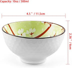 Ceramic Rice Bowls 10 oz, Sakura Bowl Gift Set, Assorted Color Dinnerware Serving Bowls for Rice, Cereal, Noodle, Soup, Desserts, Pack of 6 (Cherry Blossom)