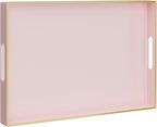 MAONAME Pink Serving Tray with Handles, Rectangular Decorative Tray, Modern Coffee Table Trays, Plastic Ottoman Trays for Bathroom, Decor, 15.7” x 11.8” x 1.57"