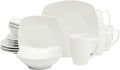 Gibson Home Zen Buffet White Porcelain Dinnerware Set for 4, Square Plates Bowls and Mugs, Chip and Scratch Resistant, Dishwasher and Microwave Safe, 16 Piece