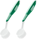 LIBMAN Dish Brush - Soft Bristle Cleaning Brush with Handle - 2 Pk Dish Scrub Brushes with Scraper for Dishwashing Dishes, Pots, Pans, Glassware - Non-Slip Comfort Grip Handle