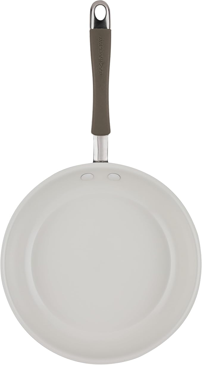 Rachael Ray Cucina Ceramic Cookware Set - 13 Pieces - Ceramic Pots and Pans Set w/Nonstick Frying Pans, Saute Pan, Saucepans, Stockpot, Lids, Pan Protectors & Cooking Utensils - Almond