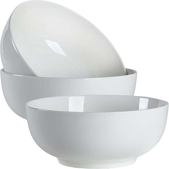 60 oz Large Pho Soup Bowls, Large Ramen Bowls, Off-White Big Ceramic Bowls Set of 3, 8 Inch