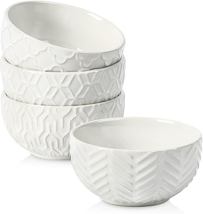Sureasy 4 oz Mini Ceramic Dipping Bowls, 3.5 Inch Small Bowls for Sauces & Side Dishes, Microwave & Dishwasher Safe, Set of 4, White