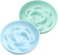 Cat Slow Feeder Bowl Set - 2 Pcs Ceramic Cat Food Plates for Slow Eating - Double Cat Dish for Dry Wet Food - Slow Feeding Cat Bowls Whisker Friendly - Microwave and Dishwasher Safe - Blue and Green