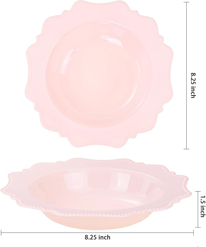 COLOSUS Pink Plastic Party Bowls (60 Pack) 12 Oz Disposable Soup/Salad Bowl, Fancy Shatterproof Dinnerware for Easter, Catering, Holidays, Weddings, and Everyday Use,Easter Day