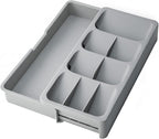Expandable Silverware Drawer Organizer Tray, Adjustable Utensil Holder for Kitchen Drawers, BPA-Free Plastic Cutlery and Flatware Storage Divider
