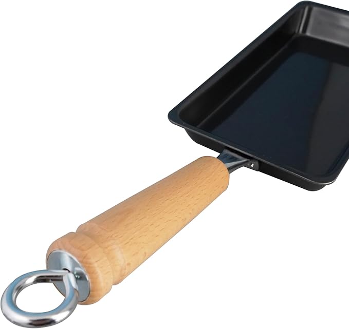 KAKUSEE Long Slim Tamagoyaki Omelette Mini Frying Pan - Iron Construction, Suitable for Gas and IH Cookers, with Wooden Handle - Made in Japan