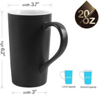 20 OZ Large Diner Coffee Mugs,Tall Beer Cups with Handle Couple's Cups Set of 2,Oversized Cylindrical Design Modern Ceramic Tea Cup for Dad Mom Friends Gift.Matte Black