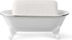 6.5" Ceramic Mini Decorative Clawfoot Bathtub Bar Soap Dish, Kitchen Sponge Holder and Shower Tray for Bathroom, 1 Pack (White Silver Rim)