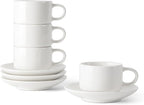 DOWAN 2.5 Ounce Porcelain Stackable Espresso Cups with Saucers Set of 4, White Espresso Cups for Home, Office and Cafe Use