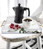 11"x14" Clear Acrylic Serving Tray with Golden Handles, Sturdy Huge Capacity Acrylic Tray for Coffee, Juice, Kitchen and Desk Organizer (11"x14")