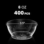 JoyServe Clear Mini Plastic Bowls - (Bulk 400 Pack) 6 Oz Disposable Premium Hard Plastic Dessert Bowls for Serving, Weddings, Catering, Parties, Ice Cream, Salsa, Home or Event Party Supplies