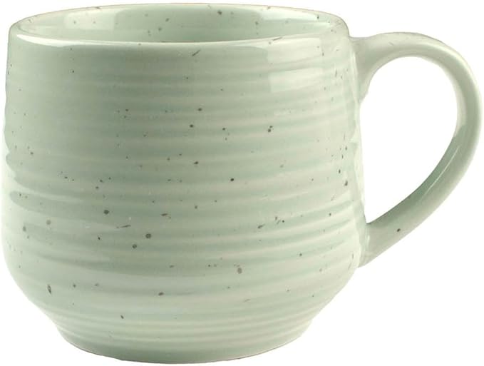 Sango Siterra Artist's Blend 17 oz. Stoneware Mug Set- Service for 4, Rustic Design, Green/White/Beige, Scratch-Resistant, Microwave & Dishwasher Safe, for Everyday Dining & Entertainment