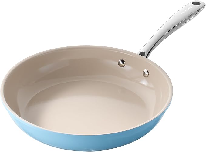 Redchef Ceramic Frying Pan Nonstick, Medium Skillet for Sautéing & Searing, Non-Toxic Cookware, Stay Cool Handle, Induction & Oven Safe Design, PTFE & PFAS & PFOA Free, Sea Salt Blue, 9.5 Inch
