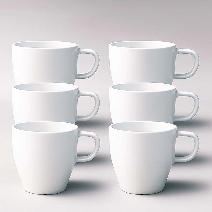 6-Pack 10oz Unbreakable Coffee Mugs, Microwave Safe Premium Drinkware (Up to 320℉), Lightweight Shatterproof White Cups for Keurig, Kids, RV & Camping, BPA-Free (White)