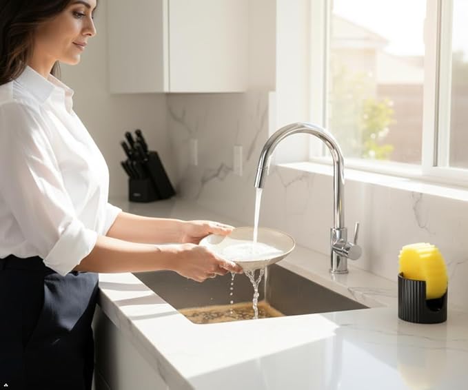 Ceramic Sponge Holder for Kitchen Sink - Dishwasher Safe Porcelain Dish Sponge Caddy Minimalist Vertical Stripes, Scrub Daddy Holder for Countertop, Bathroom, Kitchen Sink Organizer, Black