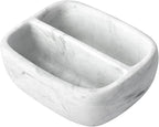 MyGift Modern White Resin Sponge Holder for Kitchen Sink, Countertop Dish Sponge Holder with 2 Compartments and Marble Pattern