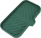 MicoYang Silicone Bathroom Soap Dishes with Drain Spout-Bathroom and Kitchen Sink Organizer,Sponge Holder,Dish Soap Tray,Perfect for Dispenser,Scrubber,Bottle,Cup on Sink or Counter-Green 9.6"×5.3"