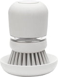 Brabantia Refillable Soap Dispensing Washing Up Brush (Light Gray) Secure Grip Palm Brush with Storage Tray