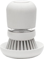 Brabantia Refillable Soap Dispensing Washing Up Brush (Light Gray) Secure Grip Palm Brush with Storage Tray